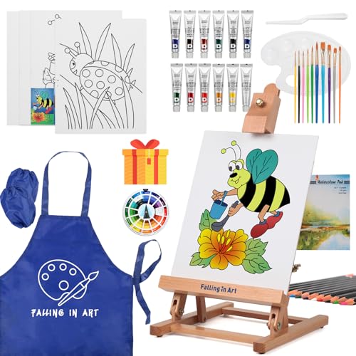 Painting Set for Kids with Table Easel | Acrylic Painting Starter Kit with Paints, Colored Pencils, Brushes, Canvas &Watercolor Pad for Christmas Gift, Blue - color: Blue