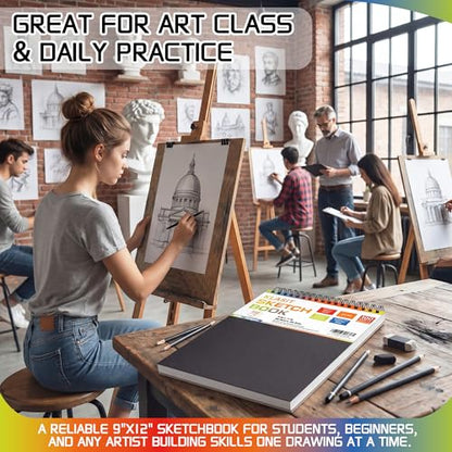 KLASIT 9"x12" Sketch Book,Top Spiral Sketchbook,100 Sheets(68lb/100gsm) | Acid-Free Drawing Paper Pad,For Painting,Sketching,Professional Art Supplies,Adults,Artists And Beginners