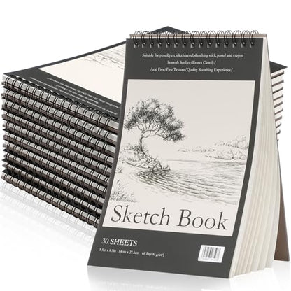 Jexine 20 Pcs Sketch Book Bulk 5.5"x8.5" Top Spiral Bound,Tree | 30 Sheet Each 100gsm Drawing Paper, Sketch Pads for Painting, Artist Sketchbooks Bulk, Art Paper for Students - style: Tree