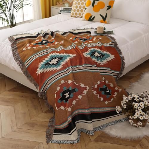 Luxlovery Aztec Boho Sherpa Throw Blanket – Southwestern Navajo Style, Lightweight Warm, 35"x59" Pumpkin Rust - color: Aima, size: 35"x59",90x150cm