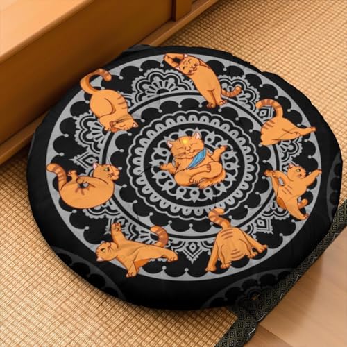 Meditation Cushion, Floor Pillows for Sitting, Meditation Pillow for Tatami Living Room, Yoga Sitting, Floor Pillow in Home & Outdoor, Memory Foam Added, 22x22 Inch - color: Cat Yoga Black, size: Round