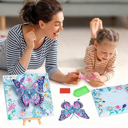 Butterfly Diamond Art Kits for Adults, Framed Canvas with Wooden Stand | Diamond Painting for Beginners, Birthday Present for Women, Girls, Butterfly Diamond Painting with Frame
