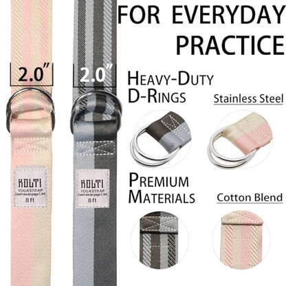 Yoga Exercise Adjustable Straps 8FT with Durable D-Ring for Pilates & Gym Workouts | Hold Poses, Stretch, Improve Flexibility & Maintain Balance - color: Mixed color C