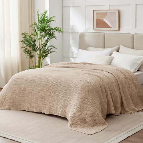 100% Cotton Muslin Blanket California King 120" x 90", 6 Layers Breathable and Lightweight Oversized Blankets for Bed, Soft Cooling Gauze Blanket for Adults All Season, Beige - color: 01 - Beige, size: Cal King (120" X 90")