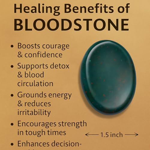 Natural Polished Thumb Palm Crystal for Meditation, Bloodstone Worry Stone for Stress Relief, Anxiety Support & Pocket Reiki Healing - color: Bloodstone