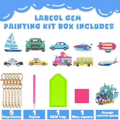 Labeol Arts and Crafts for Kids - Creat Your Own GEM Keychains-5D Diamond Painting by Numbers GEM Kits for Kids Girls Toddler Age 6-7 6-8 10-12 - style: Car