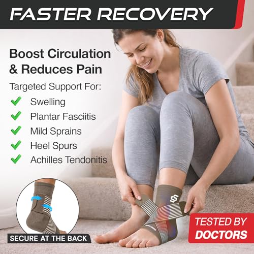 Sleeve Stars Ankle Brace for Women & Men, Ankle Wrap for Sprain, Compression Sleeve for Plantar Fasciitis Relief, Easy Customizable Support: w/ Removable Strap (Single/M:10"-12"/Mocha Brown) - color: Mocha Brown, size: Medium