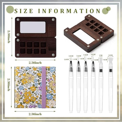 Qilery Mini Portable Watercolor Palette Set Wooden Grid Paint Box Watercolor Paper Sketch Book Brush Pens with Binder Clip for Painters Artist Not Include Paint(Winter Jasmine) - style: Winter Jasmine