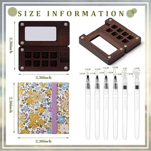 Qilery Mini Portable Watercolor Palette Set Wooden Grid Paint Box Watercolor Paper Sketch Book Brush Pens with Binder Clip for Painters Artist Not Include Paint(Winter Jasmine) - style: Winter Jasmine