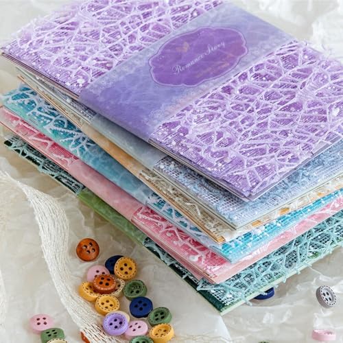 156 Sheets Textured Scrapbook Paper & Mesh Fabric Assorted Set +30 Buttons - 6 Pack Mixed Special Paper for DIY Scrapbooking Planner Bullet Junk Journal Supplies Collage Background 3.9x5.5 Inch