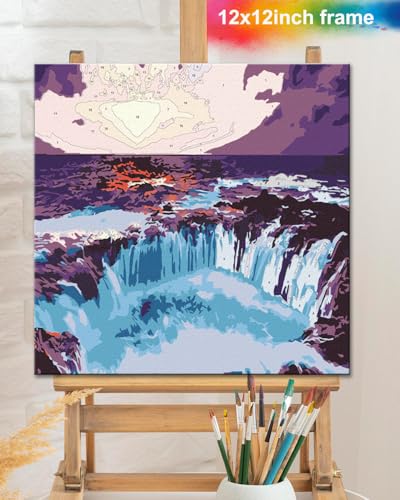 TOCARE Framed Paint by Numbers Kit for Adults Beginners, 12x12inch Niagara Falls Paint by Number with Frame,Easy Nature Waterfalls Paint by Numbers Framed Canvas (Without Easel) - color: TC-F-220