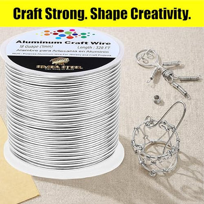 18 Gauge Aluminum Wire 328 Ft (Silver, 1mm), Metal Armature Wire for Sculpting, Aluminum Craft Material, Jewelry Making, Bendable for Crafts, Beading & Floral Design by Simba Steel - style: 18 Gauge x 328 FT