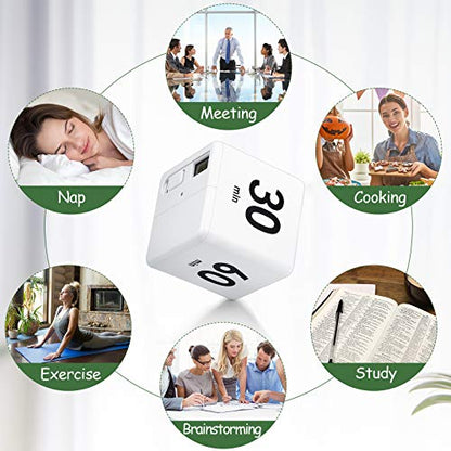 Weewooday Cube Timer, Gravity Sensor Flip Timer for ADHD, White - color: White