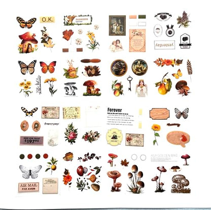TIYPKE 508pcs DIY Aesthetic Scrapbooking Supplies Kit - Vintage Junk Journal Kit Mystical Jungle Journal Stickers for Journaling Plant Butterfly Flower Mushroom Insect Stickers Stuff for Adult