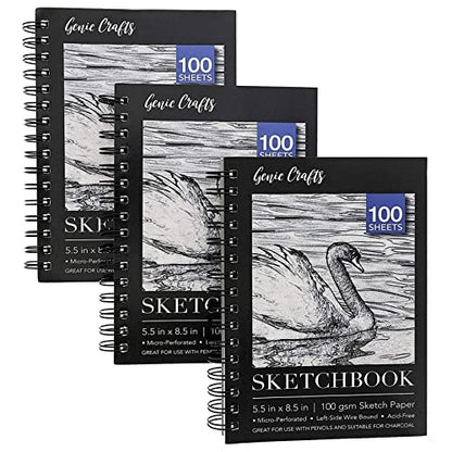 Bright Creations Perforated Spiral Sketchbook - Acid-Free Ivory Art Paper - Perforated Pages for Drawing Pad - Spiral-Bound Portable Sketch Pad - 5.5 x 8.5 in, Ivory, Pack of 3, 100 Sheets