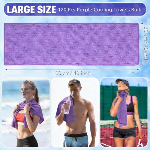 QBrand 120팩 쿨링 타월, 101.6 x 30.5cm(40 x 12인치) 얼음 통기성 쌀쌀한 땀 걸레 극세사 운동 걸레 체육관 타월 목 및 얼굴용 요가 골프 스포츠 러닝용 (PP-120) - color: Pp-120