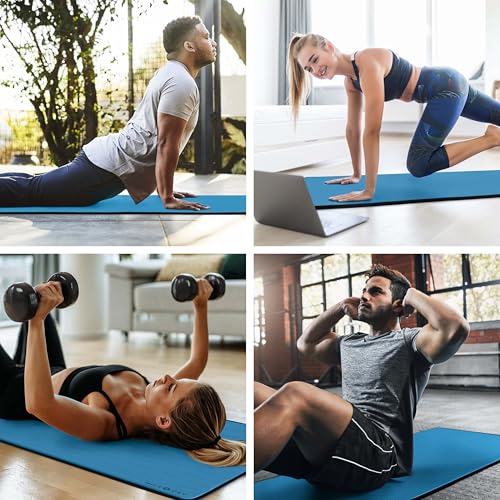 MICRODRY Multi-Purpose Fitness Mat, Cushioned & Non-Slip Foam for Yoga, Pilates, HIIT, Skid-Resistant and Tear-Resistant, 24"x72" with Carry Strap - color: Blue