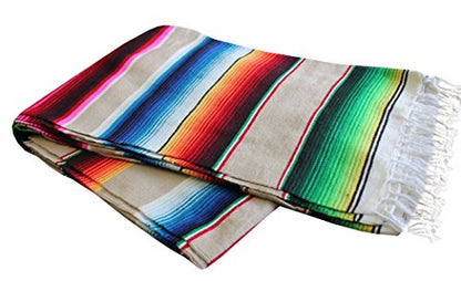 Del Mex Mexican Serape Blanket (X-Large, Tan) - color: Tan, size: X-Large
