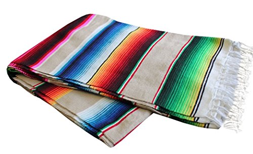 Del Mex Mexican Serape Blanket (X-Large, Tan) - color: Tan, size: X-Large