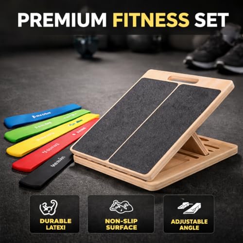 Slant Board with Resistance Bands for Calf Stretch & Squat Training