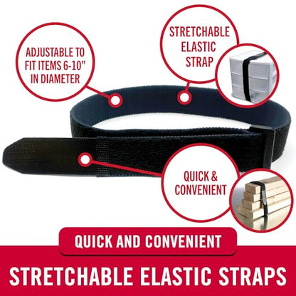 VELCRO Brand Elastic Cinch Straps with Buckle, 30in x 1in, Black, 4 Pack | Stretchable And Adjustable For A Snug Fit; Fastens Yoga Mats, Outdoor Umbrellas, Wood, Tarps, Blankets, Poles, And Gear - size: 4PK Large 30"