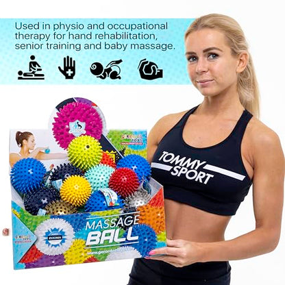 GERARDO'S Spiky Massage Ball Set: Includes 1 Large 10 cm + 3 Small 7 cm Balls - for Deep Tissue Back, Foot, Leg, Hand Muscle Massages - Self Therapy Use Specific - Transport/Store in Linen Bag