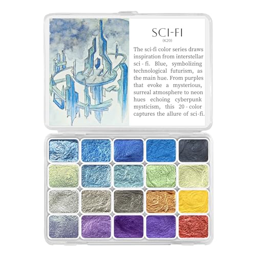 CraftyManor Mini Super Glitter Watercolor Paint Set, 20 Colors Ultra-Shimmer Metallic Watercolour Painting Sets, Solid Pearl Water Color Paints for Adult, 1ml Trial Pack (Sci-Fi)