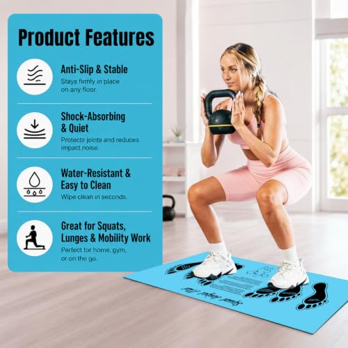 Squat Mat with Foot Position Guide, Anti-Slip Squat Target Mat for Home Gym, Leg, Glute and Ab Workouts, Lightweight Rollable Exercise Mat, 31.5" x 13.78" - color: Blue