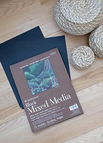 Strathmore 400 Series Mixed Media pad, Gluebound, 184lb Paper, Black, 9x12 inches, 15 Sheets (462-509) - color: Black, size: 9 x 12 inches