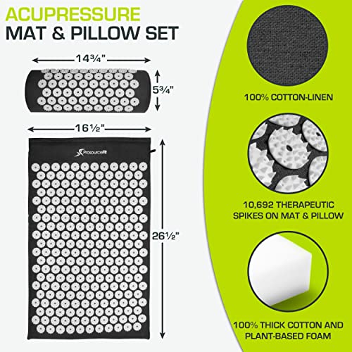 ProsourceFit Acupressure Mat and Pillow Set for Back/Neck Pain Relief and Muscle Relaxation, Black - color: Large - Black/White, size: Large