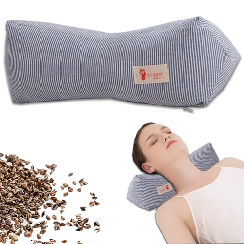 Neck & Cervical Pillows,Buckwheat Pillow ，Neck Support Pillow Cervical Neck Roll Bolster Pillow，Neck Pain Relief for Back and Side Sleepers Round Pillows (Blue) - color: Blue