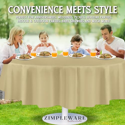 ZIMPLEWARE Premium Beige Plastic Table Cloth Disposable (12 Pack) Round Tablecloth (84in) Party Table Cloths Disposable, Perfect Table Cloth Round Cover for Any Table Up to 6 Feet - color: Beige, size: 12 Pack 84" Round