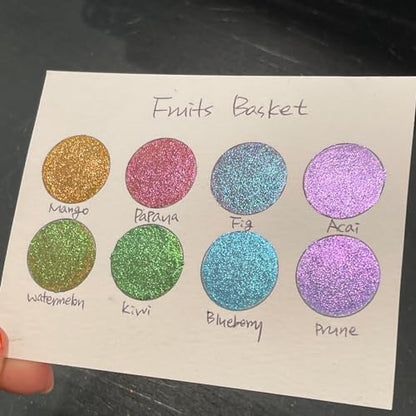 IUILE Handmade Watercolor Paints - Fruits Basket Dot Card (8 colors). Color Shift, Metallic, Shiny, Shimmer - color: Fruits Basket Dot
