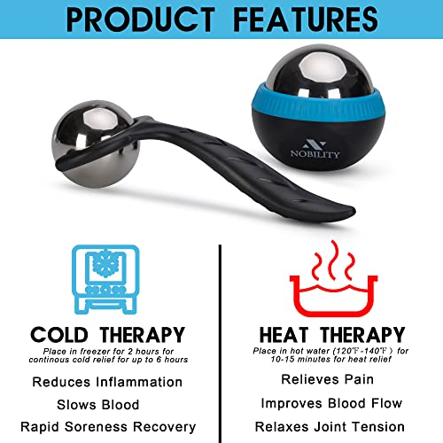 Nobility Massage Ball Roller– Ice Cold and Hot for Deep Tissue and Sore Muscle Relief of Stiffness and Stress, Body, Neck, Back, Foot, Plantar (Black) - color: Black