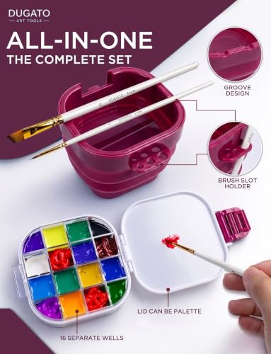 16-Well Airtight Empty Palette Box with Lid & Foldable Water Cup, Pink | Compact Travel Design, Refillable Paint Storage Suitable for Guache, Watercolor & Acrylic - color: Pink
