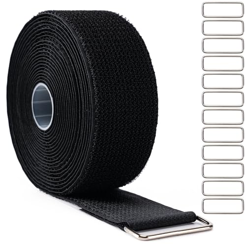 2" x16Ft Hook and Loop Straps with 12 Metal Buckles，Black - color: Black, size: 2"×16ft Metal Buckle