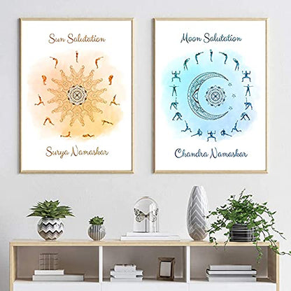 BACJUOPLDArt Yoga Sun Salutation and Moon Salutation Celestial Posters and Prints Yoga Studio Wall Art Decor Yoga Gift Art Canvas Painting unframed 16 Inches x 24 Inches inchx2