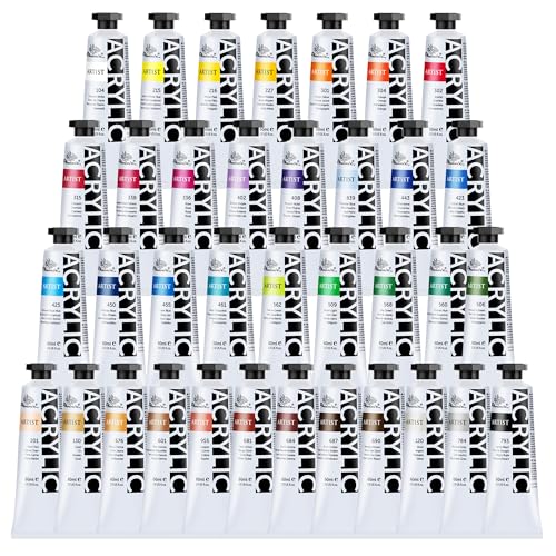 PHOENIX Heavy Body Acrylic Paint - 2 Oz. x 36 Tubes | Slow Drying Speed, Thick Art Paints, For Adults, Artists, Professionals - color: 36 x 2 Fl Oz