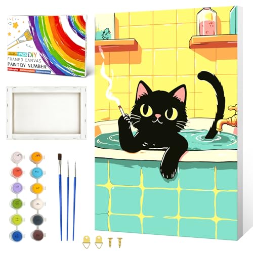 ZTOTZ Paint by Numbers Kit for Adults Framed,Smoking Cats Paint by Number Canvas 8x12,Easy Animal Paint by Numbers for Teens Beginner Home Wall Decor - color: A-04-cat