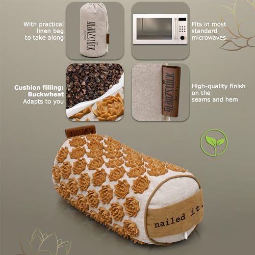 Glanzstück Berlin® Acupressure Neck Roll with Thermo Effect - 1,300 Flower Tips, Buckwheat Husk Fill for Warming or Chilling, Linen Cover - 12" x 6" Bolster Pillow for Neck, Shoulders & Lower Back - size: Neck-Roll
