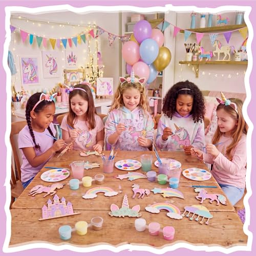 Saypacck 24 Pcs Rainbow Unicorn Party Favors Wooden Paint Craft Kits | Rainbow Designs with Paints, Packaged for Goodie Bag Fillers, Fun Craft Activity, Thank You Gifts and Decorations - style: Rainbow Unicorn
