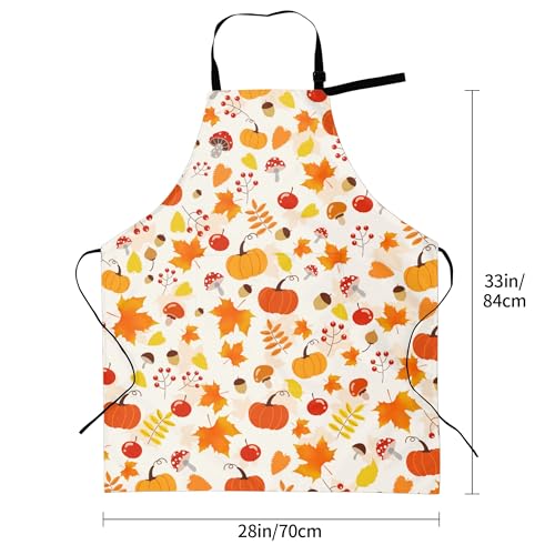 Artist Painting Apron with 2 Pockets Painters Art Aprons Gifts for Women Men - color: Fall Pumpkin With Maple Leaves