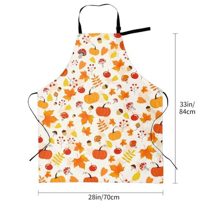 Artist Painting Apron with 2 Pockets Painters Art Aprons Gifts for Women Men - color: Fall Pumpkin With Maple Leaves