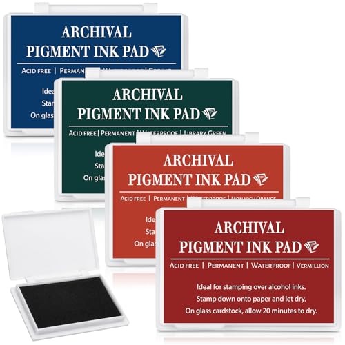 MotiMind 4 Pcs Archival Pigment Waterproof Ink Pad for Stamps, Bright Colors | Pigment Stamp Pads for Card Making Scrapbooking, Archival Acid-free Quality, 3.7x2.5 Inch, Works on Paper Glass - color: Bright Colors