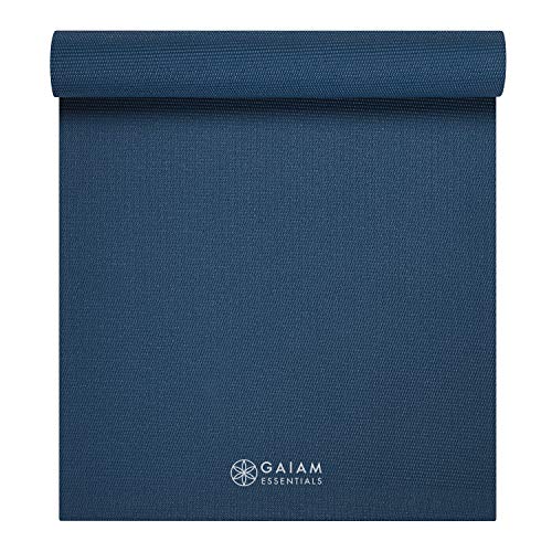 Gaiam Essentials 1/4" Thin (6mm) Yoga & Pilates, Fitness & Exercise Mat with Easy-Cinch Carrier Strap Cusion Support For Fitness and Gym Workouts - color: Navy