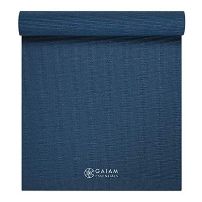 Gaiam Essentials 1/4" Thin (6mm) Yoga & Pilates, Fitness & Exercise Mat with Easy-Cinch Carrier Strap Cusion Support For Fitness and Gym Workouts - color: Navy