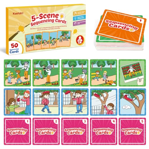 Kasfalci Sequencing Cards, Sequence Game for Kids, Speech Therapy Materials for Autism, Improve Storytelling,Social Skills, Sentence Building, Preschool Learning Activities for Classroom & Homeschool - style: 5-Scene Sequencing Cards