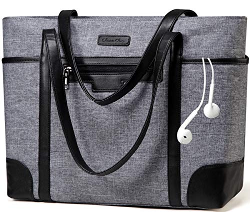 Laptop Bag for Women,ChaseChic Waterproof Classic Teacher's Tote Bag 15.6in Computer Work Bags for Women with Luggage Strap - color: Charcoal Gray-15.6in