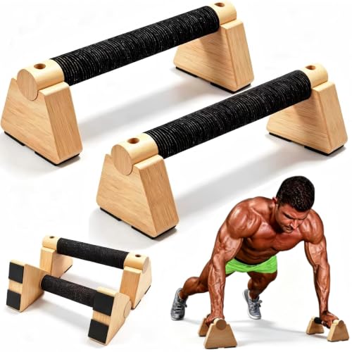 Wooden Parallettes Bars - 2 PCS Wood Push Up Bars Non-Slip Base | Calisthenics Equipment with Non-Slip Base - Handstand Bars and Pushup Handles for Men and Women - color: Wood-30cm