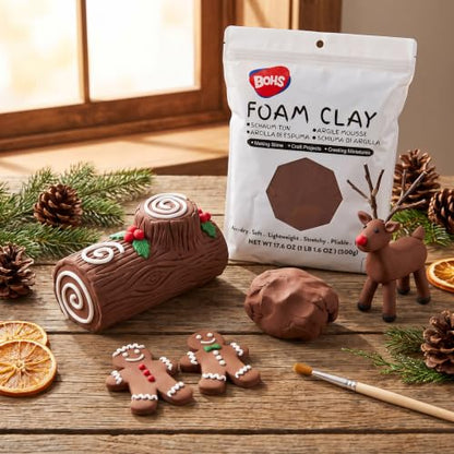 BOHS Foam Clay, Brown Air Dry Modeling Clay, 1.1 lb | Soft, lightweight; crack-free finish; EVA and polystyrene foam details; cosplay props, figurines, fake bakes and slime making - color: Brown, size: 500 g